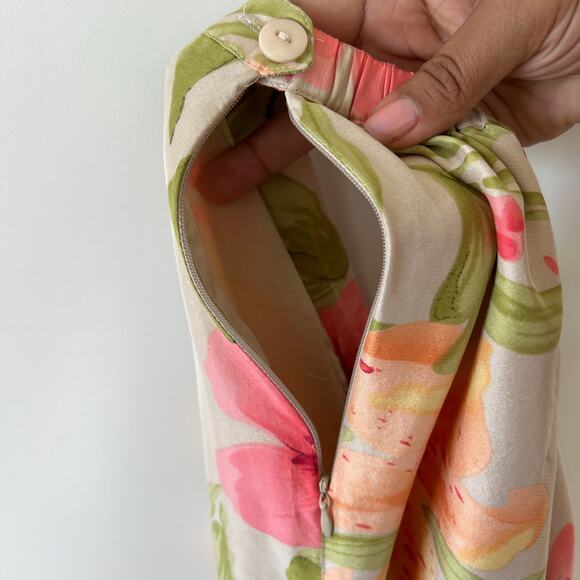 Vintage Tropical Hawaiian Floral Silk Cropped Trouser Pants Womens 6 Pink Orange - Picture 9 of 16